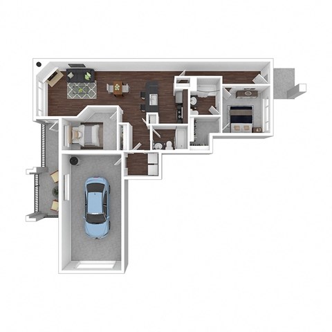 Floor plan for 2 beds, 2 baths, 1000 sqft